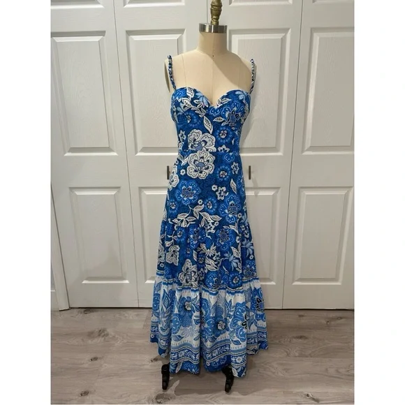 blue full of flowers organic cotton midi dress Jovani 37080 Homecoming Dress Size 16 Royal Lace Ruffle Corset – Glass  Slipper Formals